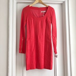 Trina Turk Coral Long Sleeve Gold Zipper Dress